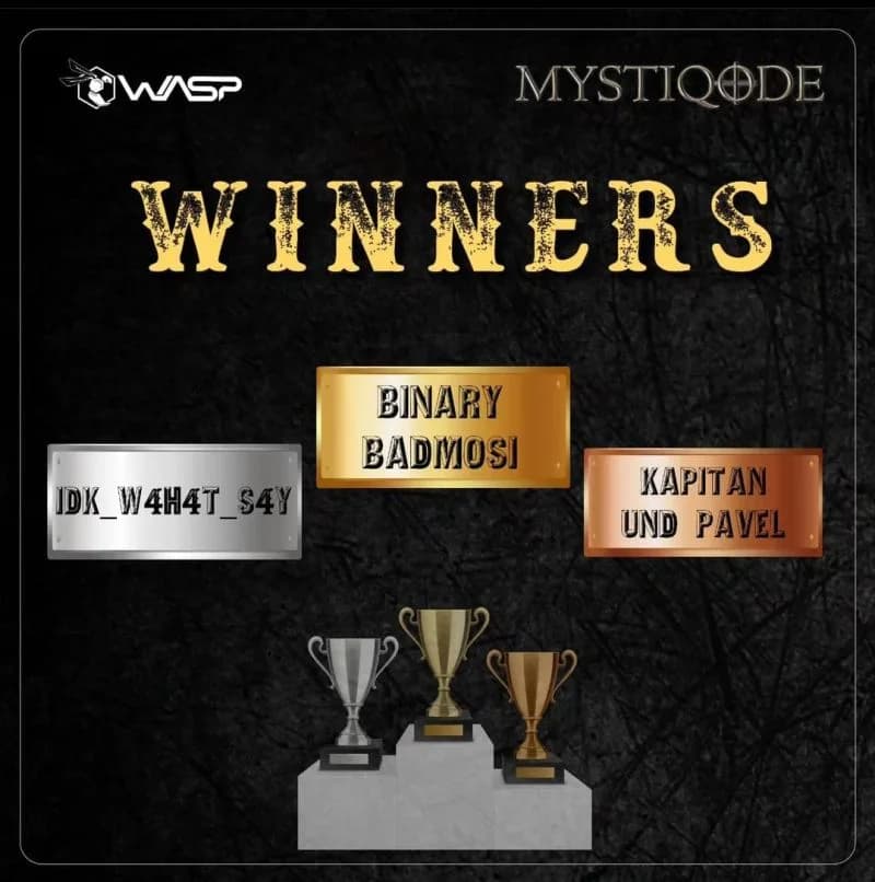 MystiQode CTF winners board showing team IDK_W4H4T_S4Y in second place